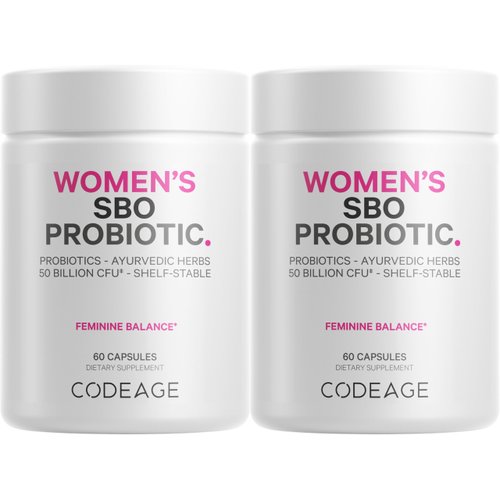 Codeage Women’s Probiotics Supplement - 50 Billion CFUs - SBO Probiotics & Prebiotics - Cranberries - Feminine Health - Fermented Botanical Blend, Whole Food Supplement - Vegan, Non-GMO - 2 Pack