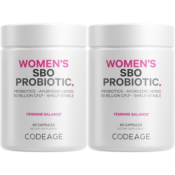 Codeage Women’s Probiotics Supplement - 50 Billion CFUs - SBO Probiotics & Prebiotics - Cranberries - Feminine Health - Fermented Botanical Blend, Whole Food Supplement - Vegan, Non-GMO - 2 Pack
