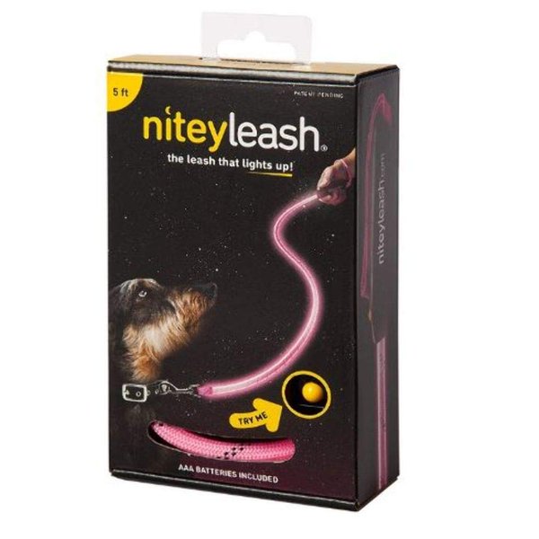 Nitey Leash - LED Glow in The Dark Pet Dog Leash (Pink) 5 feet
