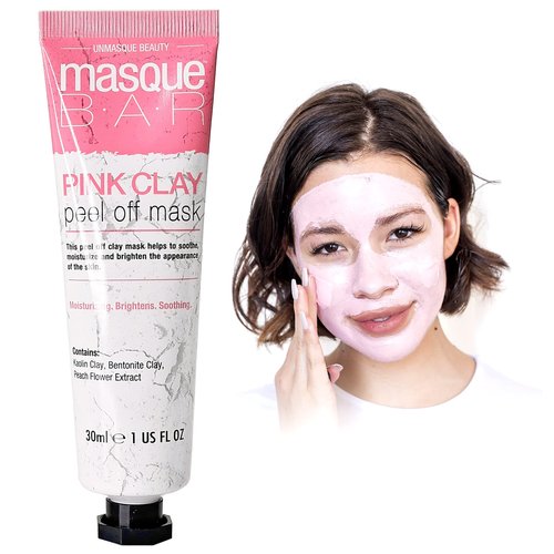 masque BAR Pink Clay Facial Peel Off Mask with Grapefruit (70 ml/Tube) — Korean Beauty Skin Care Treatment — Refines Pores to Prevent Acne, Blemishes, Oily Skin, Blackheads — Moisturizes and Soothes