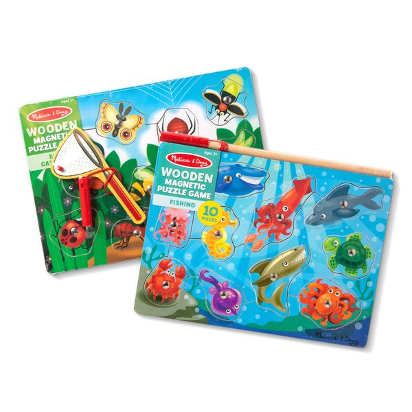 Melissa & Doug Magnetic Wooden Puzzle Game Set: Fishing and Bug Catching - Magnetic Games, Chunky Animal Puzzles For Toddlers And Kids Ages 3+