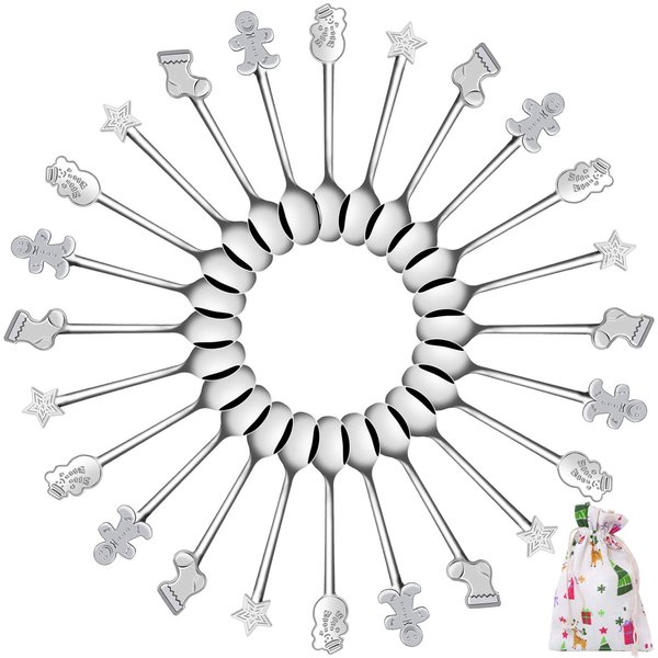 Aneco 24 Pieces Stainless Steel Christmas Spoons Mini Coffee Tea Soup Sugar Dessert Ice Cream Xmas Spoons