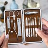 FAMILIFE Manicure Set, Professional Nail Kit Manicure Kit Nail Clipper Set, 12PCS Stainless Steel Nail Care Kit Manicure Tools, Nail Set with Brown Leather Travel Case Luxury Gifts for Him