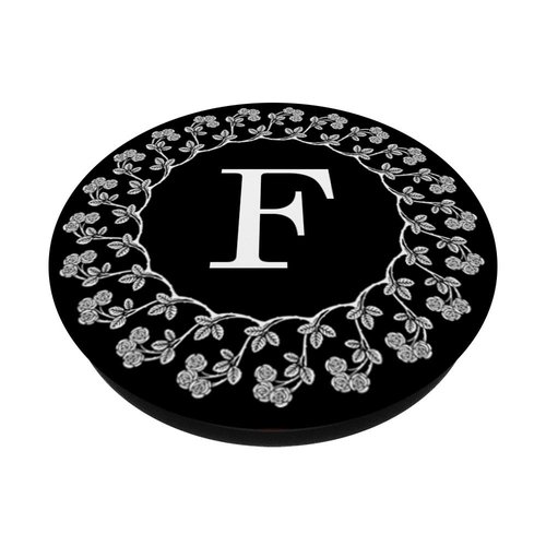 Fun Cell Phone Pop Up Holder,Cute White Floral Rose Letter F PopSockets Grip and Stand for Phones and Tablets