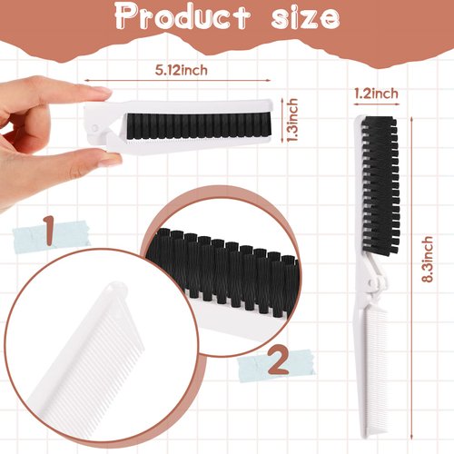 6 Pcs Folding Compact Hair Brush/Comb Travel Pocket Brush/Comb Double Headed Travel Comb Including Fine Tooth Comb and Bristle Brush for Salon Women Men Kids, Double Head (White, Red)