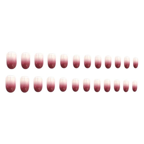 Foccna Red Almond Fake Nails Medium Length-Press on Nails Gradient False Nails Full Cover False Nail - Tips 24 pcs