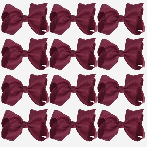 4 Inch Boutique Girls Hair Bows Hair Clips for Girls Toddlers 12 Pcs Solid Color (Maroon)
