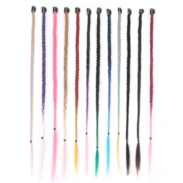 Braid Hair Extensions, 5 PCS Baby Braids Front Side Bangs Long Braided Hair Piece Natural Soft Hair for Women Daily Wear 22 Inch Clip in Hair Extensions (Brown Black)