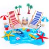 Minatee 25 Pcs Beach Miniature Dollhouse Decoration, Umbrella Palm Chair Miniature Toys Garden Decorations Dollhouse Outdoor Accessories Beach Decorations for DIY Garden Plant Pool (Red, Black)