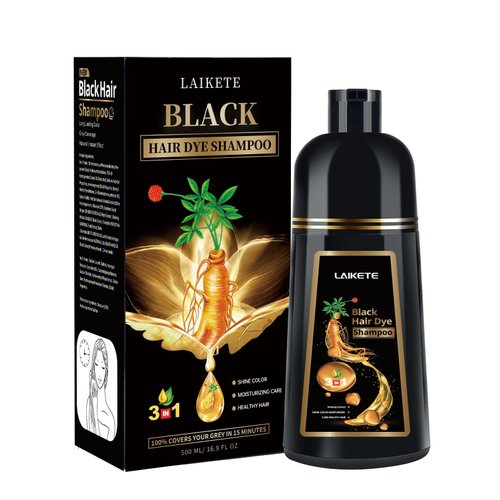 LAIKETE Black Hair Dye Shampoo 3 in 1 for Gray Hair Coverage, Instant Hair Color Shampoo for Men & Women, Herbal Ingredients Hair Color Shampoo in 10-15 Minutes (500mL,17.6 Fl Oz)