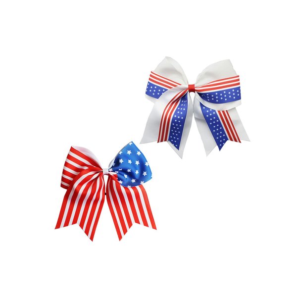 Independence Day Ponytail Holder Girls Cheer Bow Hair Rope Holiday Hair Ring Tie JHN33 (2 Pcs-Set B)