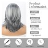 KRSI Grey Layered Wig Mix Gray and Black Natural Wave Hair Wigs for Women Shoulder Length Silver Wavy Wigs with Curtain Bangs Wigs 14inch Short Layered Gray Wig Short Synthetic Wigs for Black Women