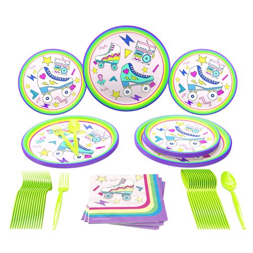 Roller Skating Party Supplies (100 Pieces for 16 Guests) - Roller Skating Party, 90s Party Supplies, Roller Skate Plates And Napkins, Skate Party Decorations For Girl, Blue Orchards