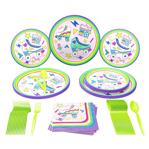 Roller Skating Party Supplies (100 Pieces for 16 Guests) - Roller Skating Party, 90s Party Supplies, Roller Skate Plates And Napkins, Skate Party Decorations For Girl, Blue Orchards
