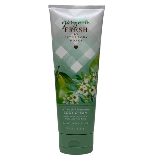 Bath & Body Works Gingham Fresh 2 pack Ultimate Hydration Body Cream with a Charcoal Scrub Bar Soap.