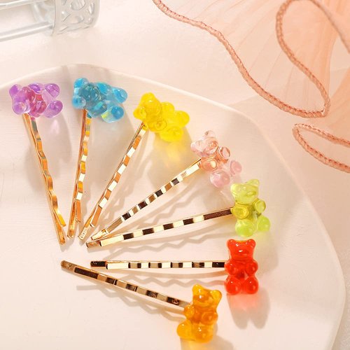 Handmade Colorful Resin Hair Clip Cute Gummy Bear Hair Pins Skull Halloween Barrettes Candy Color Cartoon Animal Hairpin Hair Accessories for Women Girls Jewelry - Bear