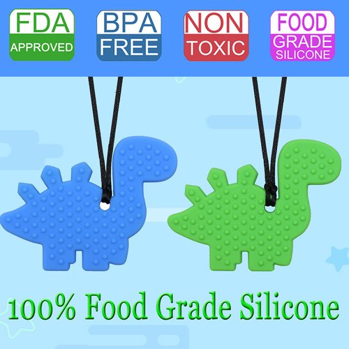 Chew Necklaces for Sensory Kids, Silicone Dinosaur Chewy Toys for Boys with Autism, ADHD, SPD, Chewing Necklaces for Anxiety, Reduce Fidgeting for Children…