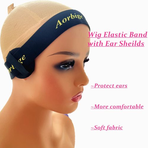 2 Pcs HD Wig Cap and 2Pcs Adjustable Elastic Bands with Ear Sheilds for Lace Frontal Melt Edge Wrap to Lay Edges Lace Melting Band for Wigs Edge Size: 60X3.5cm 2 Pcs HD Wig Cap