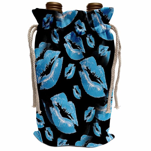 3dRose Two Kisses Collided Lip Boyish Blue Lips Pattern - Wine Bags (wbg_357231_1)