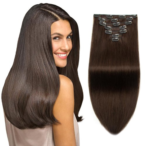Moucyo Clip In Hair Extensions 7pcs/120g, 100% Remy Clip In Hair Extensions Real Human Hair 16 Inch, 16clips Seamless Clip In Hair Extensions for Women (16inch, Dark Brown)