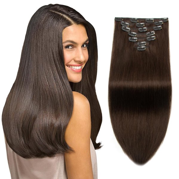 Moucyo Clip In Hair Extensions 7pcs/120g, 100% Remy Clip In Hair Extensions Real Human Hair 16 Inch, 16clips Seamless Clip In Hair Extensions for Women (16inch, Dark Brown)
