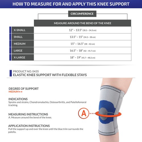 CHAMPION Elastic Knee Support Compression Sleeve, with Flexible Stays, Gray (Side Stays), Medium
