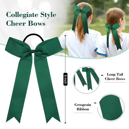 DEEKA 16 PCS Collegiate Style Cheer Bows Long Tail Skinny Cheer Bow Ponytail Holder Handmade Bows for Girls Teens Softball Cheerleader Sports -White