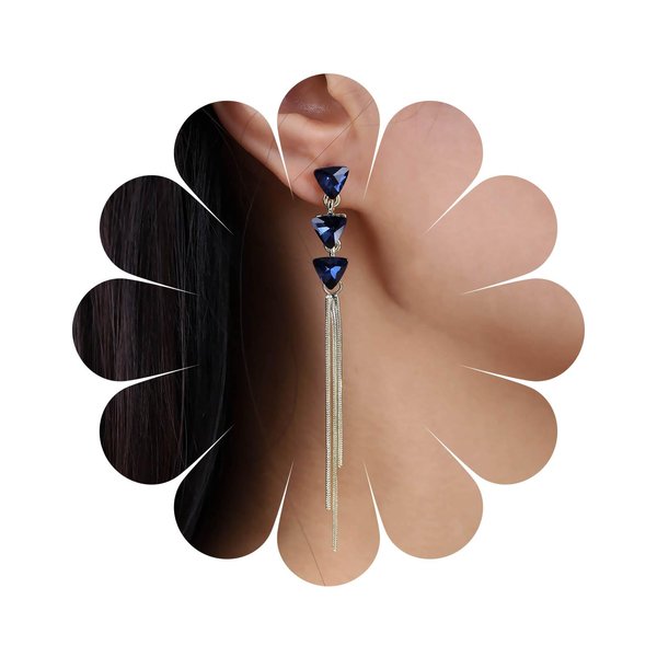 Sttiafay Vintage Sapphire Dangle Earrings Long Blue Crystal Chain Earrings Sapphire Tassel Drop Earrings Gold Sleek Metal Chain Earrings Jewelry for Women and Girls