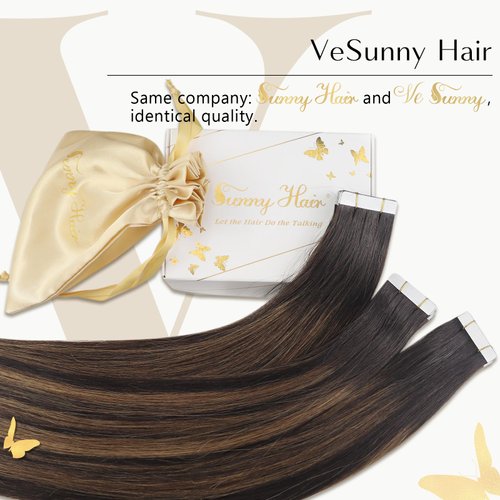 Ve Sunny Brown Tape in Hair Extensions Human Hair Seamless Hair Tape in Extensions Dark Brown Mixed Medium Brown Balayage Tape Hair Extensions Real Human Hair Brown Invisible Bonding 20pcs 50g 18”