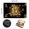 Happy 17th Birthday Backdrop Banner Step and Repeat 17 Years Old Background Decorations for Women Men Her Him Photography Party Supplies Glitter Black Gold