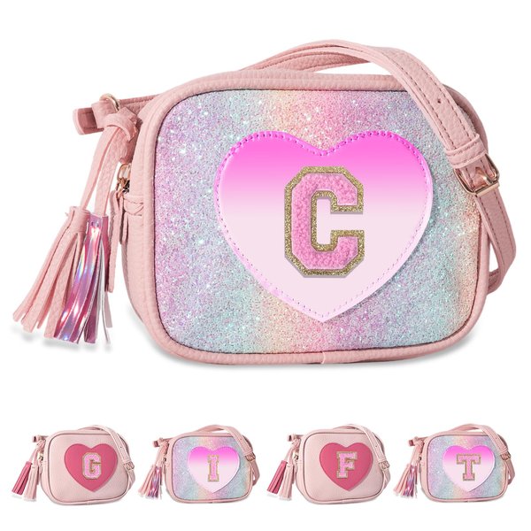 Birthday Gifts for 2 3 4 5 6 7 8 9 10 Year Old Girl,Cute Little Girl Purse Toddler Purse for Kids Wallet,Small Initial Shoulder Crossbody Bag,Personalized Christmas Gift for Daughter Baby(Rainbow,C)