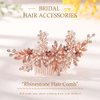 Jeairts Rhinestone Wedding Hair Comb Leaf Bridal Hair Pieces Flower Bride Headpiece Glitter Crystal Hair Accessories for Women and Girls (B-Rose Gold)