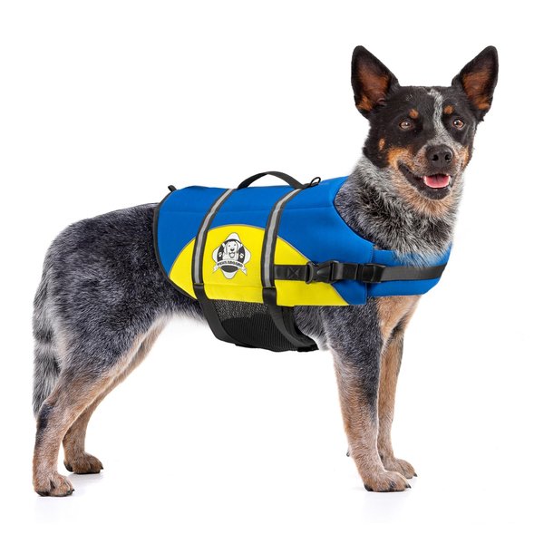 Paws Abroad Dog Life Jacket - Keep Your Canine Safe with a Neoprene Life Vest for Swimming and Boating - Available in Different Sizes, Color and Design to Choose - Blue and Yellow, Medium