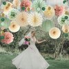 Sage Green and Pink Party Decorations Sage Green Party Decor Sage Pink Cream Paper Pom Poms Paper Fans Cicle Dots Garland for Women Girls Birthday Baby Shower Bridal Shower Wedding Party Decor