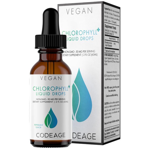 Codeage Chlorophyll Liquid Drops Supplement, Immune Support, Skin Care, Certified Organic Vegetable Glycerin Water, Liquid Chlorophyll, Organic Peppermint Flavor Clorofila, Vegan 2 fl oz
