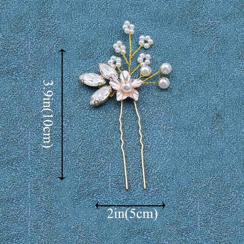 Heread Crystal Bride Wedding Hair Pins Flower Bridal Head Piece Pearl Hair Accessories for Women and Girls (Pack of 3) (C Gold)