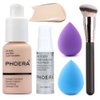 5PCS Liquid Foundation Set Matte Liquid Full Coverage Oil Control Breathable Invisible Cover Concealer Foundation with Face Primer, Foundation Brush, Makeup Sponge (101 Porcelain Makeup Set)