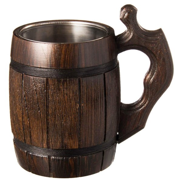 MyFancyCraft Handmade Beer - Mug Oak - Wood Dark Natural - Eco-Friendly Wooden Tankard Gift Barrel - Cup