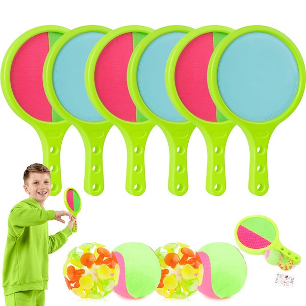 Kids Games Toss Catch Toys : Toss and Catch Ball Set - Outdoor Games for Kids with 6 Paddles 6 Balls Outside Toys Beach Backyard Pool Family Games Stocking Stuffers for Ages 3-12 Toddler (Green 3Pack)