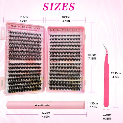 Fumwase 644PCS Thick Lash Clusters Kit Volume Lash Clusters Natural DIY Eyelash Extension with Lash Bond Tweezers and Seal Eyelash Book DIY 9-16MM 30D+40D+50D (640)