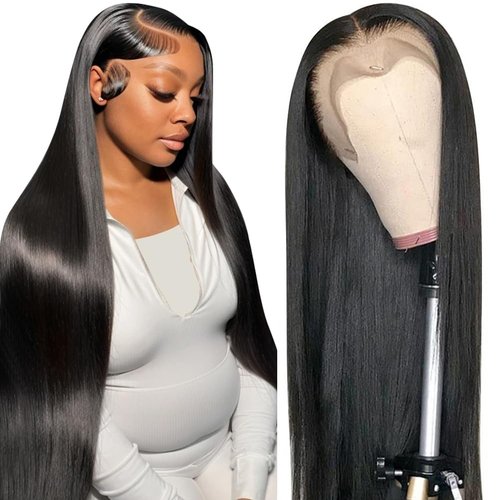 Dheridy 250% Density 13x6 HD Straight 30 Inch Lace Front Wigs Human Hair Pre Plucked HD Lace Frontal Wigs Human Hair 13x6 Glueless Human Hair Lace Front Wigs for Black Women Bleached Knots Free Part