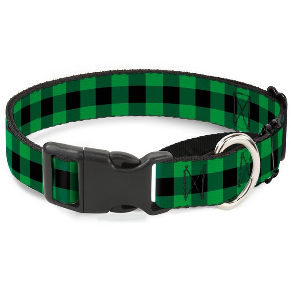 Buckle-Down Buffalo Plaid Black/Neon Green Martingale Dog Collar, 1" Wide-Fits 11-17" Neck-Medium