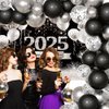 AIBIIN 79pcs 2025 Happy New Year Decorations Kit New Years Eve Party Supplies Black and Silver 2025 New Year Backdrop Banner Party Decorations for Happy New Year Party Decoration