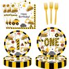 118 Pcs Construction 1st Birthday Party Decor Dump Truck One Years Old Disposable Paper Plates Napkins Forks Cups Tablecloth Banner Dinnerware for Im Digging Being 1 Bday Baby Shower Party Supplies