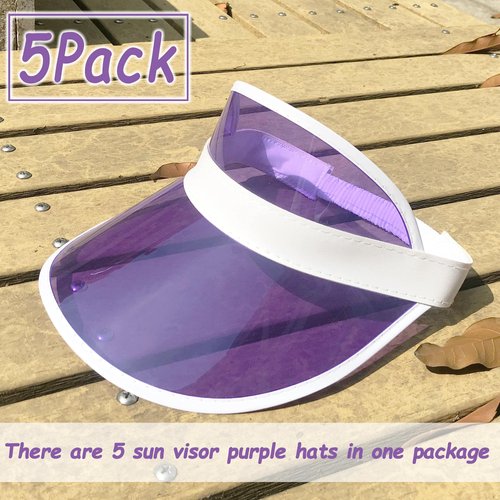5 Pack Sun Visors Hat Clear Unisex Retro Candy Color Women Cap Sports Outdoor Transparent Golf Party Beach (Purple)