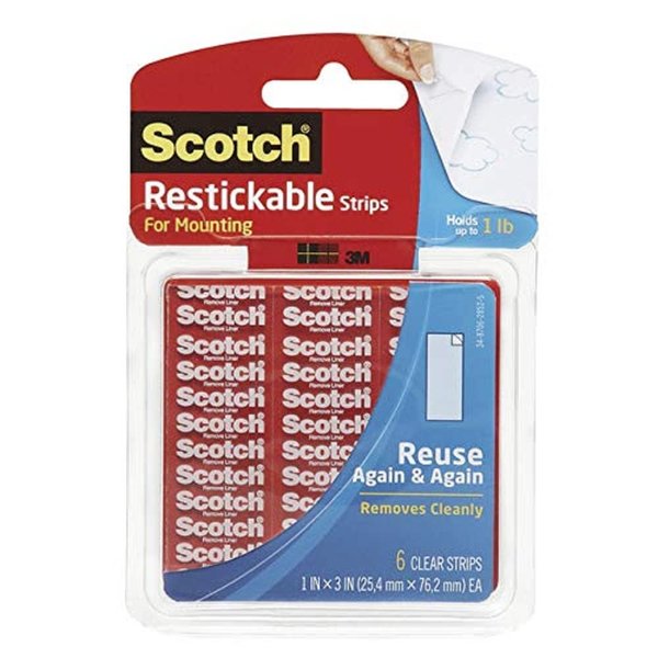 3M Reusable Tabs, Adhesive, 1 x 3 Inches, 6 Squares Per Pack, Clear (MMMR101)