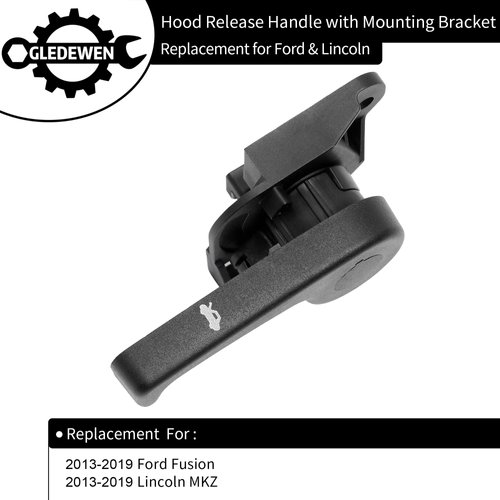 Hood Release Handle, Compatible with 2013 2014 2015 2016 2017 2018 2019 Ford Fusion, Lincoln MKZ, with Mounting Bracket | Replace# HS7Z-16B626-A, DS7Z-99042C74-A Hood Latch Assembly Bonnet Open Handle