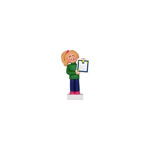 Girl Receiving an Award/Honor/Milestone with Blonde Hair Personalize Christmas Ornament