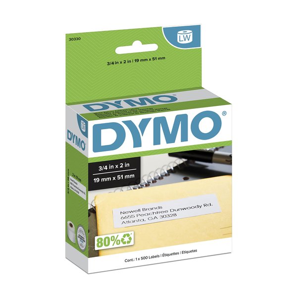 DYMO Authentic LW Return Address Labels, DYMO Labels for LabelWriter Label Printers, White, 3/4" x 2", 1 Roll of 500