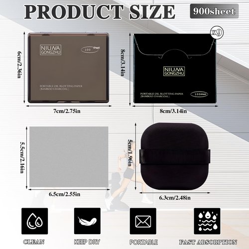 1000pcs Oil Blotting Sheets for Face, Clean and Clear Oil Absorbing Sheets, Oil Blotting Papers for Face(Black)
